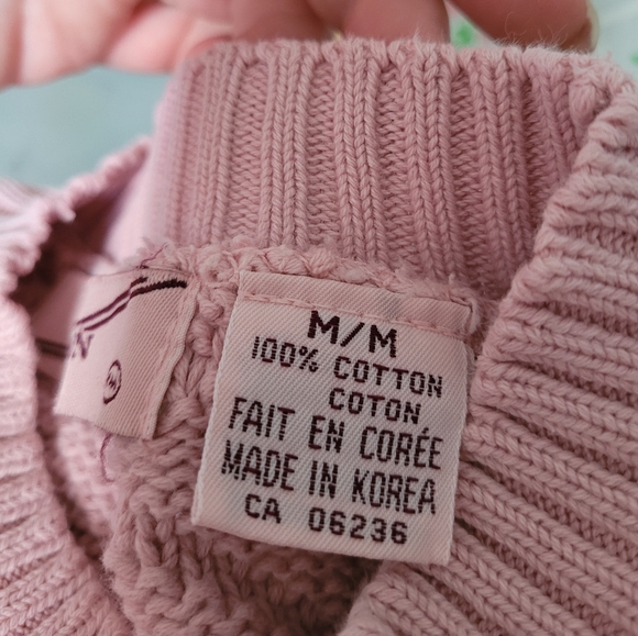 Vintage 1980s pink geometric knit cotton sweater - Picture 2 of 11